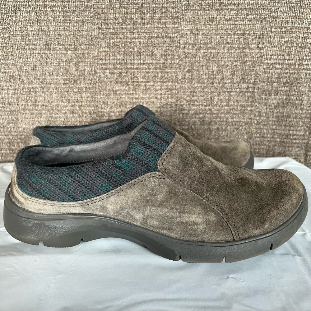 Dansko Gray and Green Mules